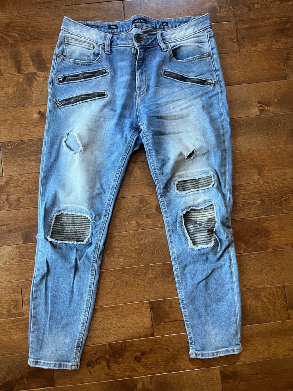 Miss Me Light Blue Distressed Zip-Detail Jeans
